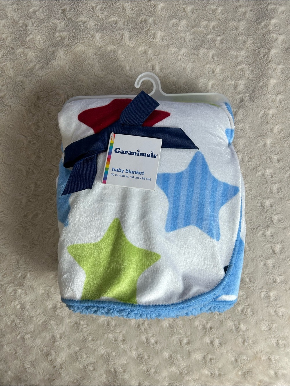 Garanimals Blue Stars Baby Blanket White Red Green Sherpa Stripes Lovey NEW